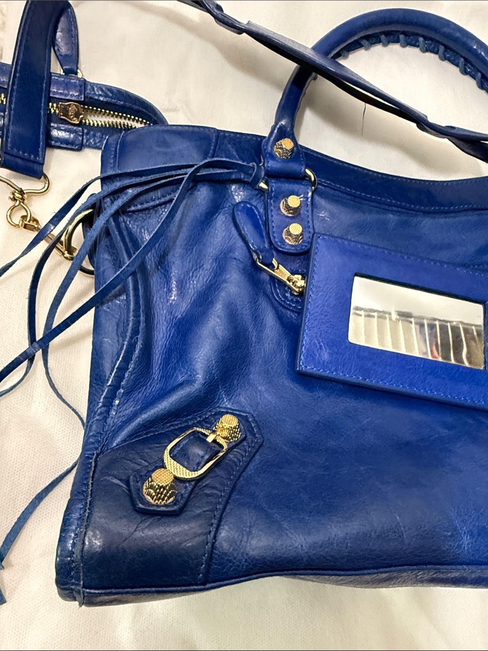 Balenciaga Blue Embossed Lambskin leather motorcycle city bag medium - Picture 13 of 16